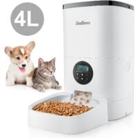 Balimo 4L Distributeur de Croquettes pour Chats et Chiens Distributeur Automatique de Nourriture avec Adaptateur Secteur / Batterie ​Mangeoire avec Écran LCD, Enregistrement Vocal 10S et minuterie pro