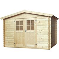 Abri de jardin bois 9 m² – Structure en madriers emboités 28 mm – Double porte demi-vitrée – Toiture voliges 18 mm bitumée – Eden Partenaire Jardin