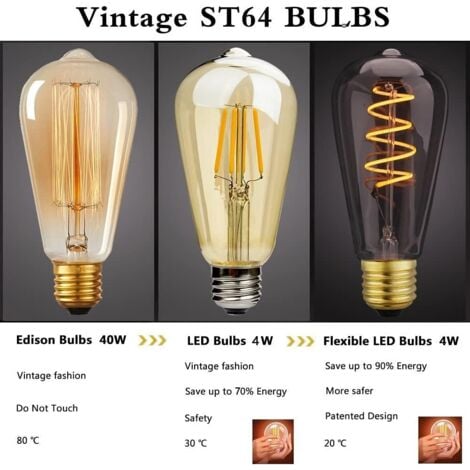 Set mit 3 LED-Glühbirnen ST64 E27, 4 W, flexibel, spiralförmig gebogen, dekorativ, Antik-Warmweiß 2200 K, entspricht 40 W