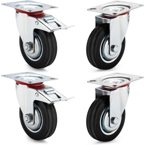 CASCOO Rollensatz 4 Stück - 100mm Transportrollen Mit Feststellern & Rückenloch