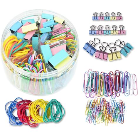 Produktbild von 200 PCS Farbige Büromaterial Set, 100 Stück Farbige Büroklammern 10 Stück Foldback Klammern 50