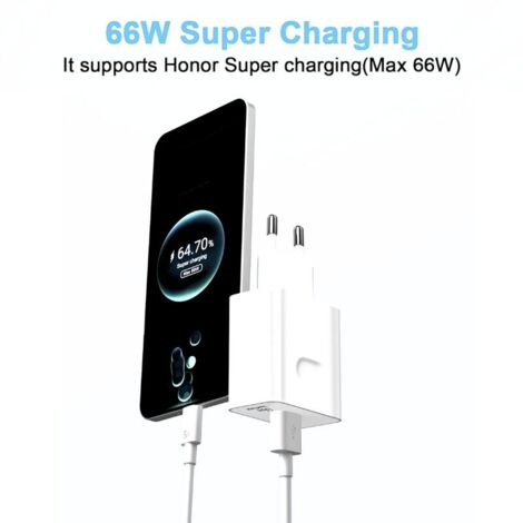 Chargeur Rapide 66W Supercharge Pour Honor/Huawei – Avec Câble USB-C 6A 2 M, Compatible Nombreux Modèles