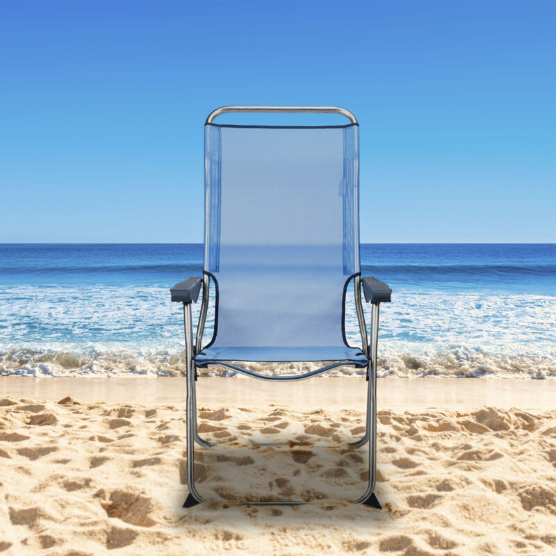 Chaise De Plage Lit Pliable Solenny 4 Positions Bleu Dossier Bas Avec Accoudoirs 81x62x86 Cm 8434826100101