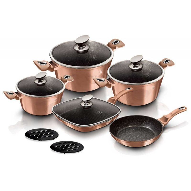 Cheffinger - Set De Cuisine 10 Pièces - Inox Diamant Rose - Induction