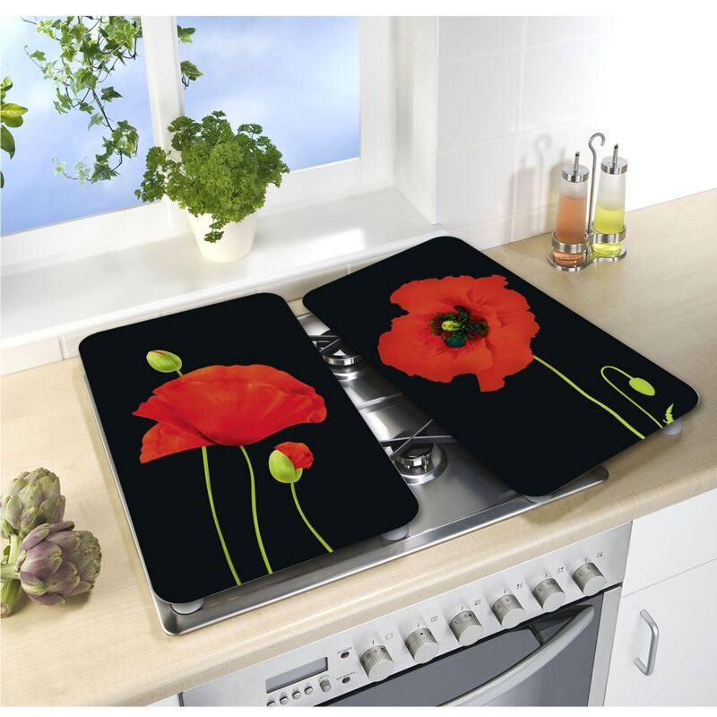 WENKO Lot De 2 Plaques Protection Verre Trempé Lunch 30x52cm + 4 Pieds Réglables - Protection Cuisson Universelle