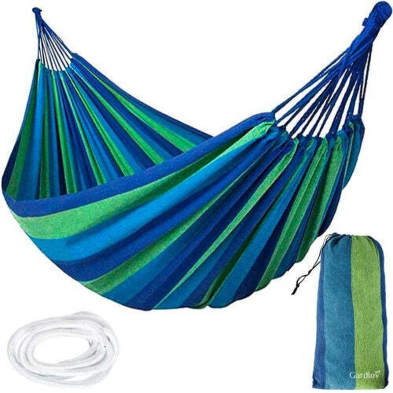 Hamac Rocktrail Rayures Bleues – Toile Solide – Capacité 150 Kg – Neuf