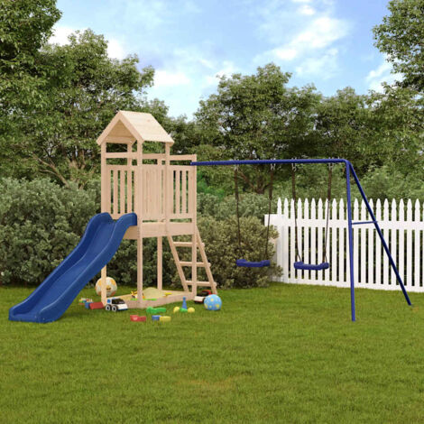 Vidaxl – Aire de jeux d'extérieur en bois de pin massif – Toboggan à vagues – Balançoire double – Plate-forme 90 cm – Bac à sable (1/9)