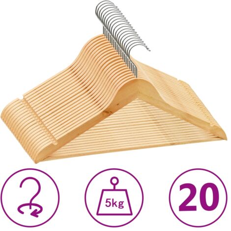 Vidaxl – Cintres antidérapants en bois dur – Lot de 20 – Crochets rotatifs 360° – Rainures anti-glisse pour vêtements