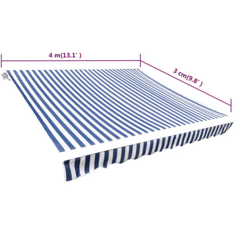 vidaXL Toit d'auvent Toile Bleu et blanc 4x3 m (Cadre non inclus)