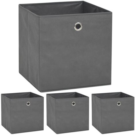 Vidaxl – Boîte de rangement lot de 4 – Tissu non-tissé durable – 32x32x32 cm – Œillet en métal pour extraction facile – Gris