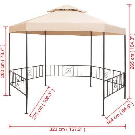 vidaXL Chapiteau tente de jardin Hexagonal Beige 323 x 265 cm