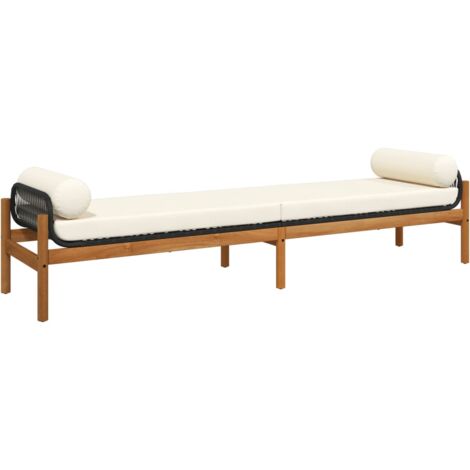 Banc de jardin avec coussin noir résine tressée acacia