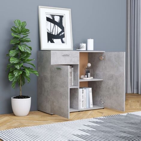 Buffet gris béton 80x36x75 cm bois d'ingénierie