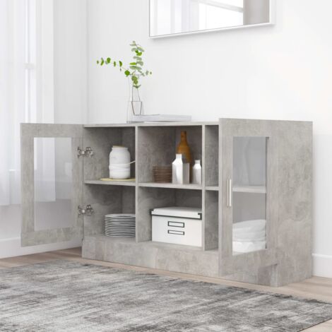 vidaXL Armoire à vitrine Gris béton 120x30,5x70 cm Bois d’ingénierie