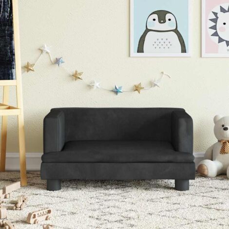 Vidaxl – Canapé pour enfants noir 60x40x30 cm – Velours doux et rembourré – Cadre en bois massif pour sécurité – Convient aux enfants de 3 à 6 ans (1/5)