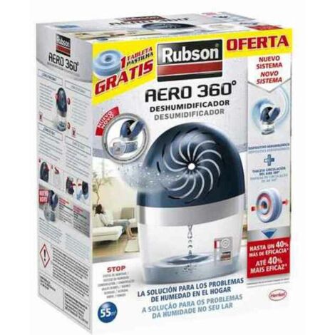 Rubson – Déshumidificateur AERO 360 – Élimination de l'humidité 360° – Capacité bac 2L – Puissance sonore 35dB – Pour espaces confinés