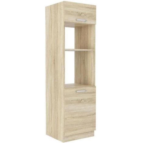 Colonne de cuisine 2 portes battantes – Décor chêne sonoma – Dimensions L 60 x P 57 x H 210 cm – Panneau de particule 16mm (1/7)