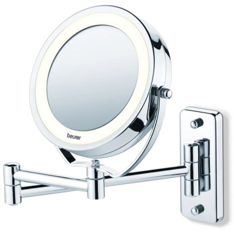 Miroir grossissant rotatif x5 avec éclairage LED – 12 LED – 270 mm hauteur x 150 mm largeur – Montage mural pour gain de place – Beurer