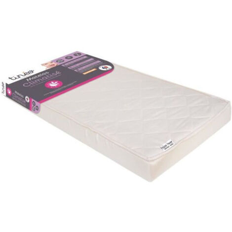 Matelas évolutif bébé 60x120 cm – Coeur en mousse polyuréthane – Face hiver en tissu matelassé – Face été en coton polyester – Tineo