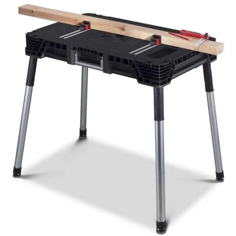 Keter – Banc de travail pliant noir et acier – Établi modulable léger – Charge maximale 453 kg – Mécanisme de pliage rapide