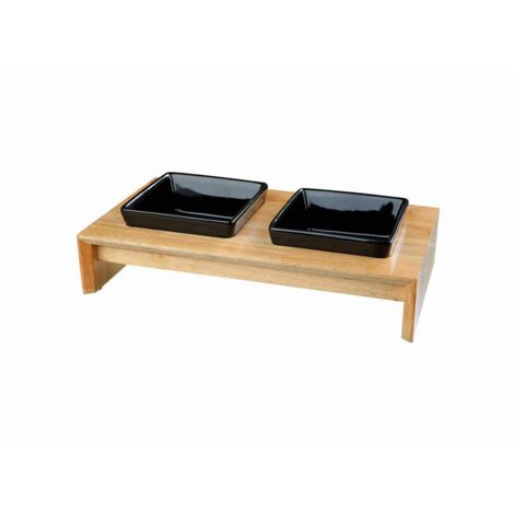 Trixie Set Écuelles Céramique Noir 0,4 L avec Support Bois