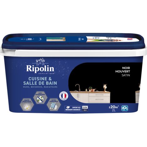 Peinture Murale spéciale Cuisine et Bain - Satin - 2L - Noir Houvert - Ripolin (1/5)