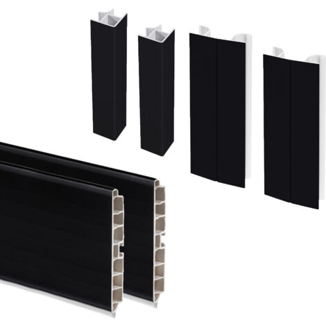 Emuca – Kit de plinthes de cuisine Plasline noir 2.35m – Résistant aux UV et à l'humidité – Accessoires flexibles et angles à 90° inclus