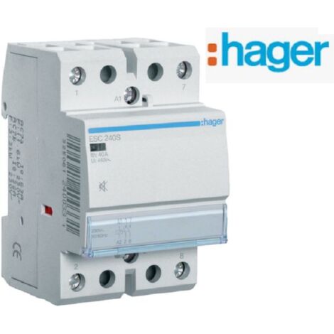 Hager – Contacteur silencieux 40A – 2NA – 230V – Pour tableau électrique – Technologie de réduction de bruit