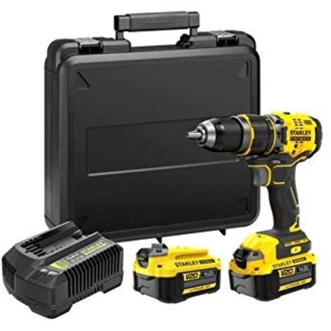 Stanley – Perceuse visseuse à percussion 18V – Moteur Brushless – 2 batteries 4Ah – Couple 80Nm pour perçage bois, métal et maçonnerie - SFMCD721M2K-QW