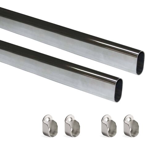Emuca – Lot de 2 barres de penderie ovales 30x15mm – Longueur 0,75m – Acier chromé et supports en zamak – Charge max 40kg/m