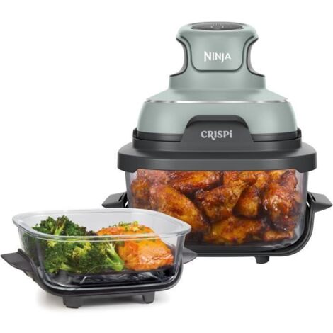 Ninja – Friteuse sans huile 1700 W FN101EUSG – 4 programmes – Récipients en verre empilables 1,4 L et 3,8 L – Design compact vert sauge (1/5)