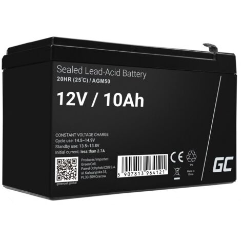 Green Cell – Batterie rechargeable gel 12V 10Ah – Technologie VRLA AGM – Pour systèmes d'alarme et vidéosurveillance – Poids 2,45 kg - AGM50 (1/7)