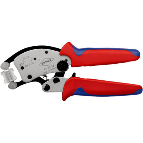 KNIPEX 97 53 18 SB Twistor16® Pince à sertir auto-ajustable pour embouts de câble avec tête de sertissage rotative avec poignées multimatières chromée 200 mm (1/5)