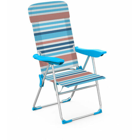 Marbueno Chaise Longue Pliable Aluminium Beige/Bleu Assortie Plage et Piscine 187X58X24 cm 10363
