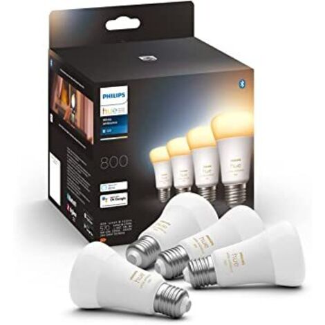 Philips Hue White Ambiance, ampoule LED connectée E27, équivalent 60W, 800 lumen, Pack de 4, compatible Bluetooth, fonctionne avec Alexa, Google Assistant et Apple Homekit (1/6)