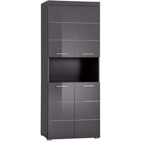 Colonne de salle de bain gris haute brillance 73 cm – 4 étagères ajustables – Panneaux de particules – Dimensions L 73 x H 190 x P 31 cm – Trendteam (1/5)