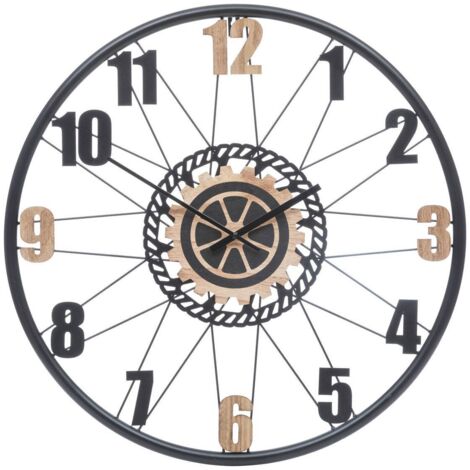Grande Pendule murale en métal et bois D 65 cm - Atmosphera (1/4)