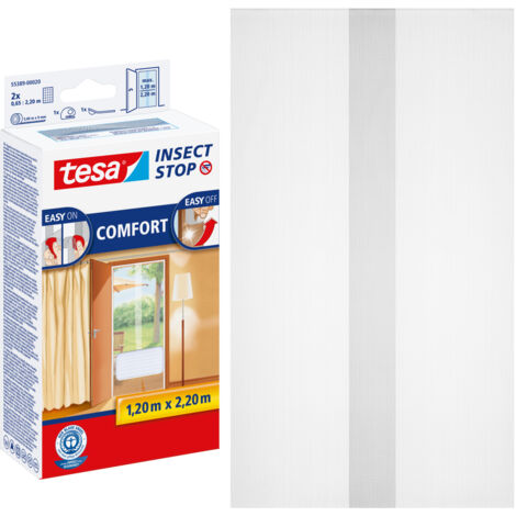 Tesa – Moustiquaire de porte 553890002000 – Dimensions 1200 mm x 2200 mm – Fibre de verre blanc – Installation sans perçage – 1 pièce - S27103 (1/5)