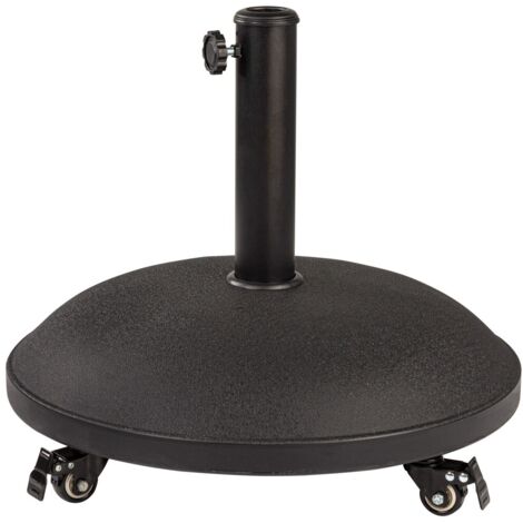 Base pour parasol noir 50 x 34 x 50 cm – Ciment et acier – Stabilité pour mâts de 35 à 48 mm – 4 roues avec freins pour déplacement facile – Aktive