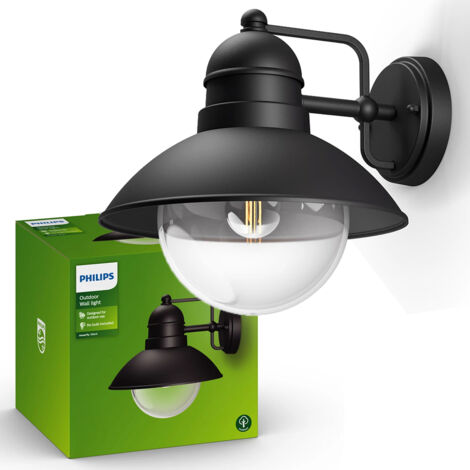 Philips – Applique murale extérieure vintage noire IP44 – Aluminium et verre – Culot E27 max. 60W – Dimensions 24,8x22,4x22,2 cm - 1x60W