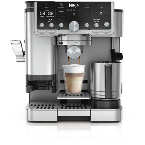 Ninja – Cafetière expresso semi-automatique 1 tasse 1650W – ES701EU – Acier inoxydable noir – Broyeur intégré et mousseur à lait automatique