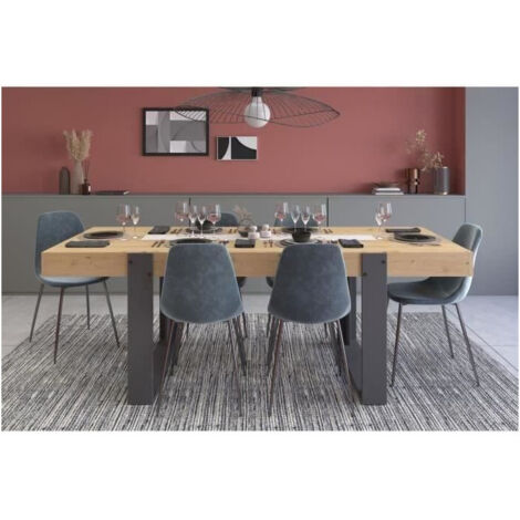 Les Tendances – Table à manger rectangulaire 8 personnes – Finition mélamine gris ombre et chêne artisan – Dimensions 223,9x93x78,6 cm – Fabriquée en France