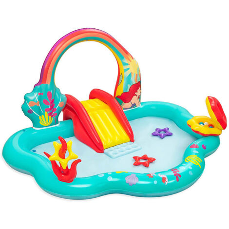 Bestway – Aire de jeux gonflable Petite Sirène 2,21x1,93x1,17 m – PVC durable – Toboggan et pulvérisateur d'eau – Pour enfants dès 2 ans