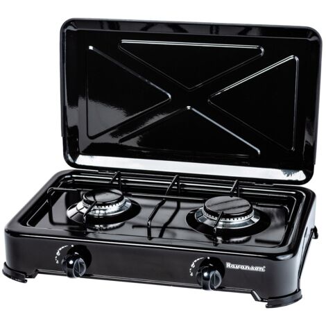 Plaque de cuisson gaz 2 foyers 3,3 kW – Finition noire élégante – Pieds anti-dérapants – Pour gaz propane-butan – Dimensions 469x340mm – Ravanson - K-02TB