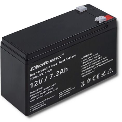 qoltec 53062 Batterie plomb-acide scellée noire 12 V 7,2 Ah (1/2)
