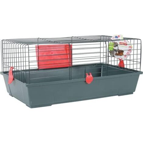Zolux – Cage pour grands rongeurs 80 x 43 x 33 cm – Couleur gris/rouge – Facile à monter et à nettoyer – Mangeoire incluse (1/4)