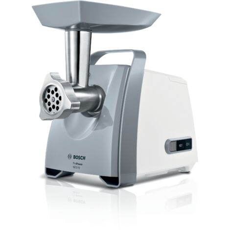 Bosch – Hachoir à viande 1600 W – Traitement rapide jusqu'à 3 kg/min – Design ergonomique blanc et gris – Accessoires inclus pour saucisses et kebabs - MFW45020