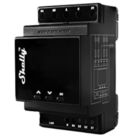 Shelly – Relais intelligent 4 canaux pour rail DIN – 16 A par canal – Wi-Fi et Bluetooth – Automatisation domotique – Compatible Alexa et Google Home