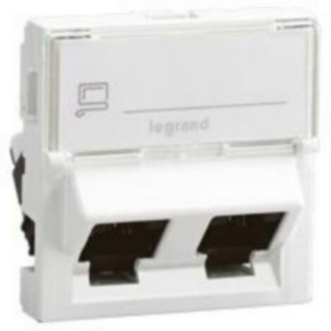 Legrand – Prise RJ45 2xCat6 FTP inclinée 45° – Mosaic 2 modules blanc – Connexion rapide sans outil – Pour installations intérieures