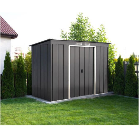 Duramax – Abri de jardin métal anthracite 3,25 m² – Dimensions extérieures 263 x 124 cm – Double porte coulissante pré-assemblée – Résistance neige 58,50 kg/m² (1/6)